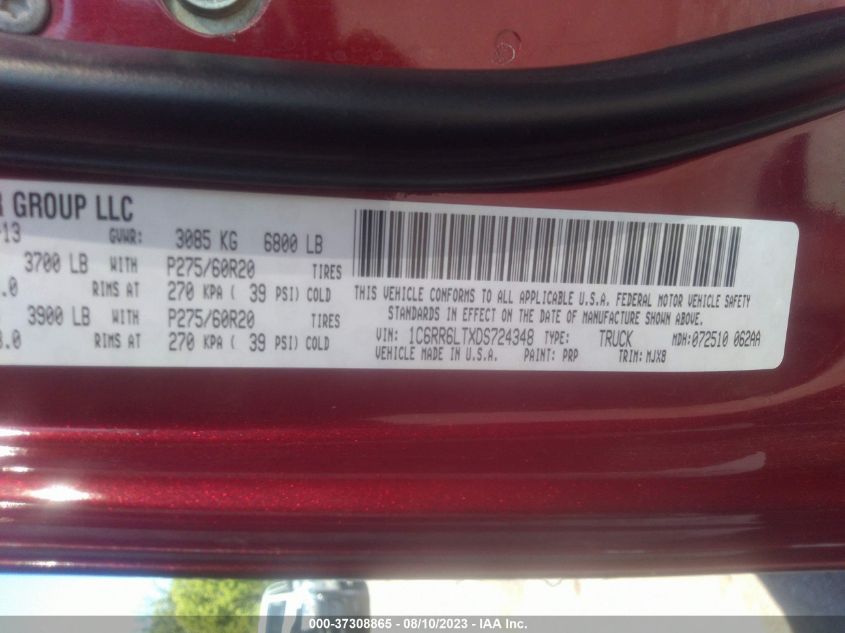 2013 RAM 1500 LONE STAR - 1C6RR6LTXDS724348