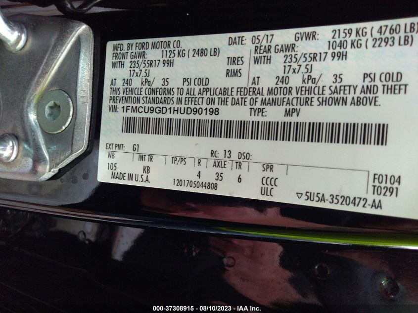 2017 FORD ESCAPE SE - 1FMCU9GD1HUD90198