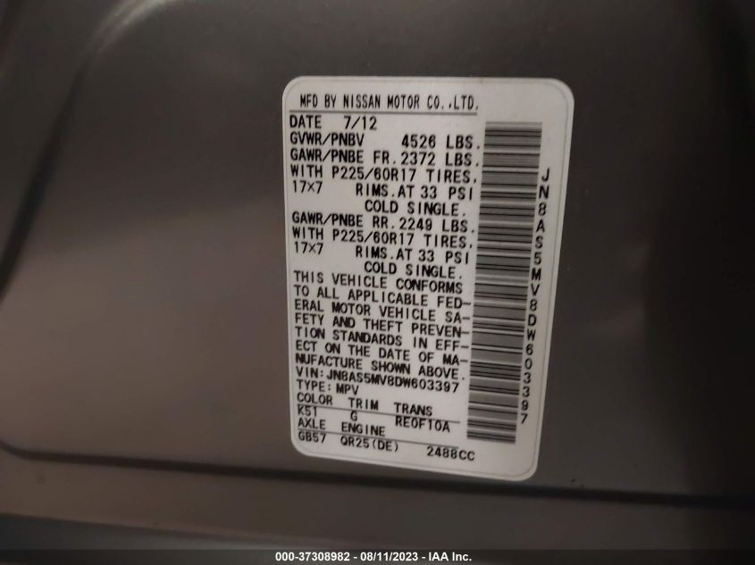 2013 NISSAN ROGUE SV - JN8AS5MV8DW603397