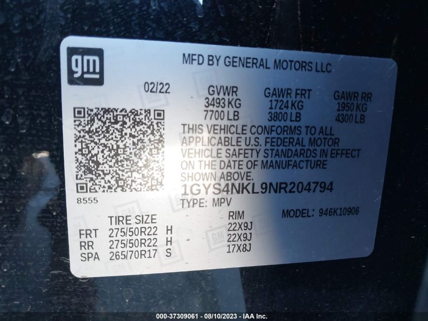 2022 CADILLAC ESCALADE ESV SPORT - 1GYS4NKL9NR204794