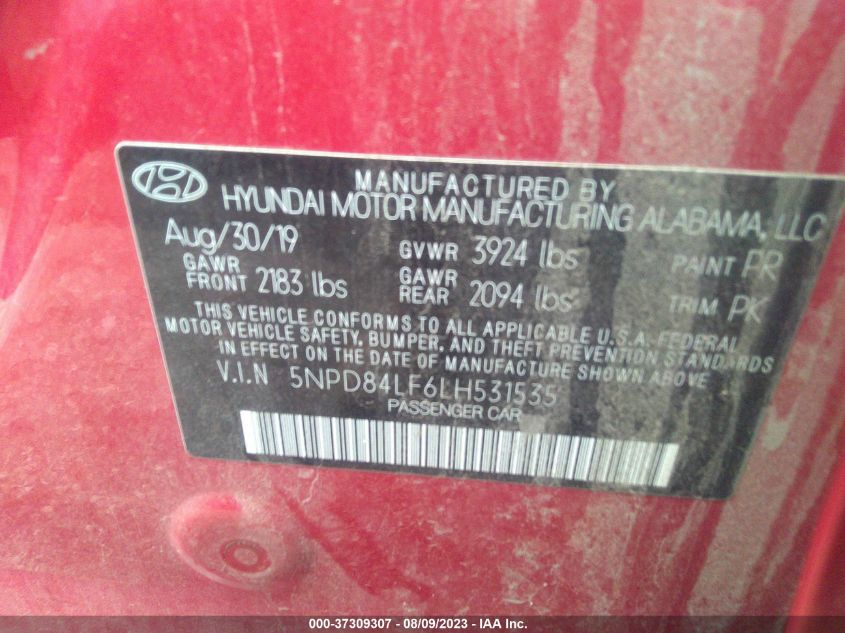 2020 HYUNDAI ELANTRA SEL - 5NPD84LF6LH531535