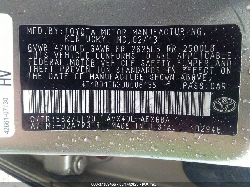 2013 TOYOTA AVALON HYBRID XLE PREMIUM 4T1BD1EB3DU006155