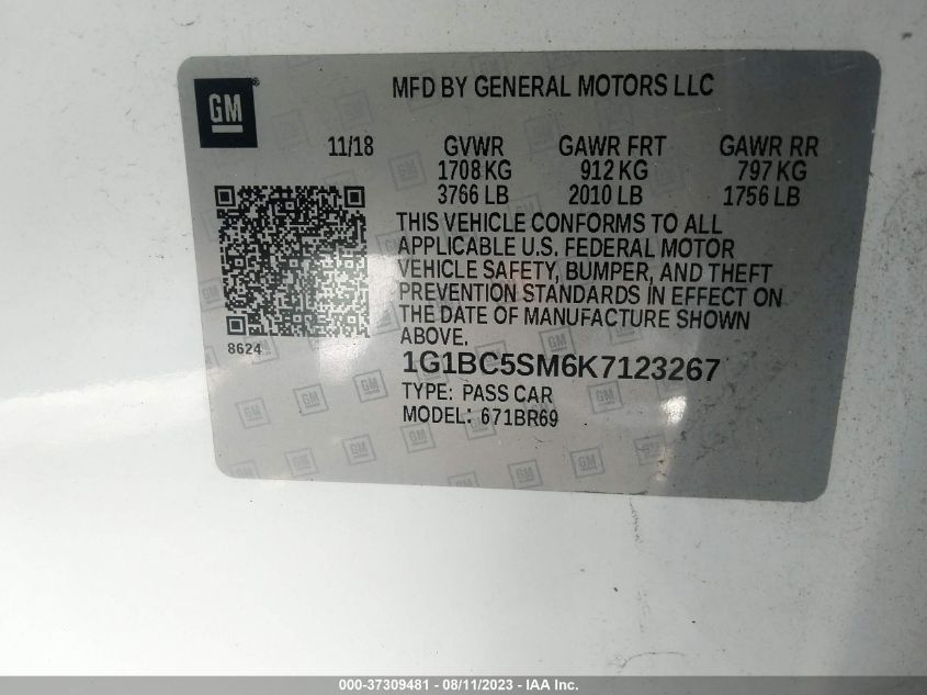 2019 CHEVROLET CRUZE LS - 1G1BC5SM6K7123267