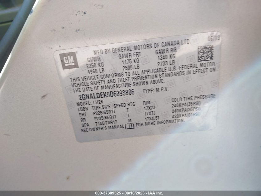 2013 CHEVROLET EQUINOX LT - 2GNALDEK9D6393806