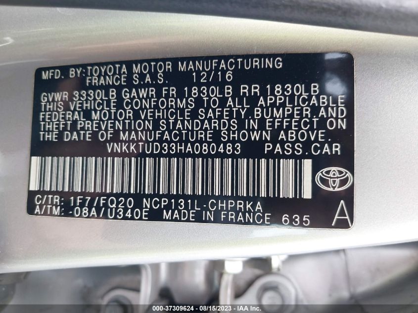2017 TOYOTA YARIS L/SE/LE - VNKKTUD33HA080483