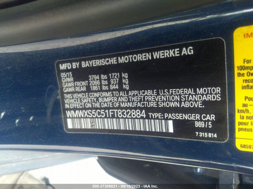 2015 MINI COOPER HARDTOP 4 DOOR - WMWXS5C51FT832884
