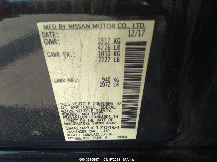 2018 NISSAN ALTIMA 2.5 SL - 1N4AL3AP3JC170464