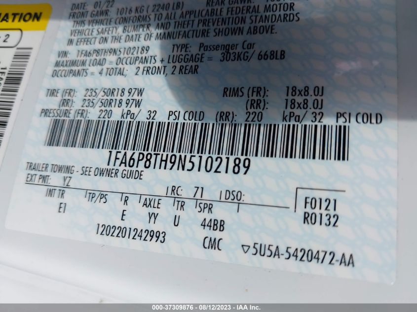 2022 FORD MUSTANG ECOBOOST - 1FA6P8TH9N5102189