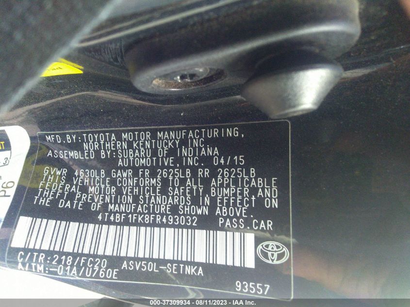 2015 TOYOTA CAMRY LE/XLE/SE/XSE - 4T4BF1FK8FR493032