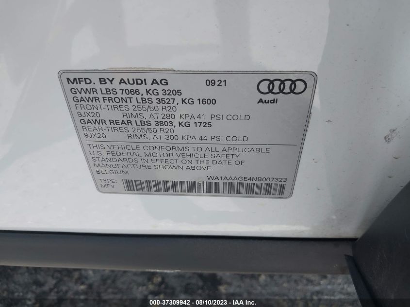 2022 AUDI E-TRON PREMIUM - WA1AAAGE4NB007323