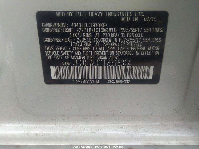 2015 SUBARU XV CROSSTREK PREMIUM - JF2GPACC1F8318324