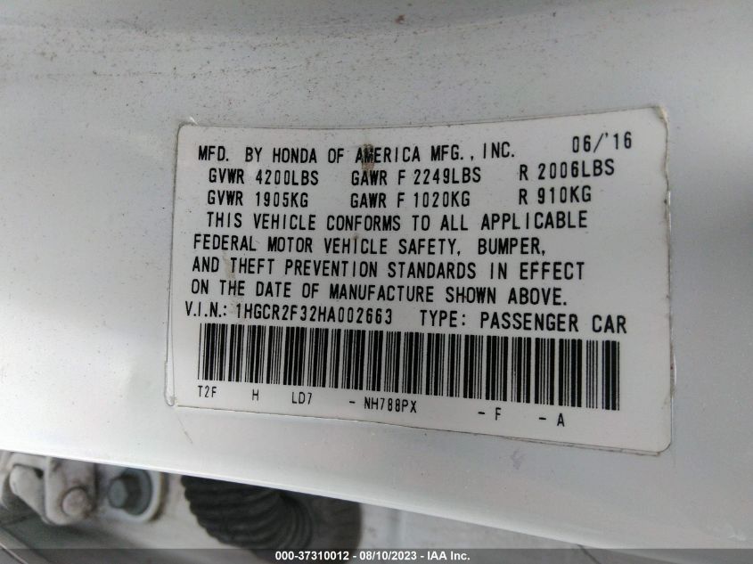 2017 HONDA ACCORD SEDAN LX - 1HGCR2F32HA002663