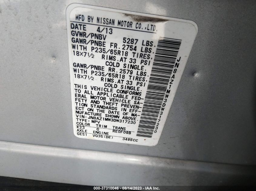 2013 NISSAN MURANO SL - JN8AZ1MW3DW317230