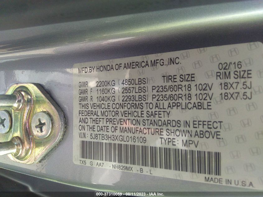 2016 ACURA RDX ACURAWATCH PLUS PKG - 5J8TB3H3XGL016109
