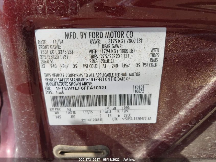 2015 FORD F-150 XLT/XL/LARIAT/PLATINUM - 1FTEW1EF8FFA10921
