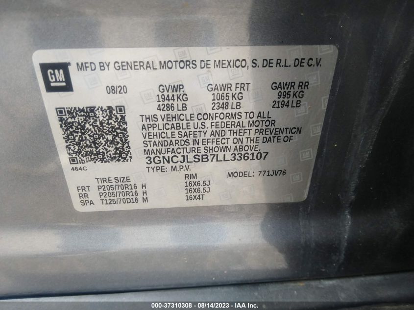 2020 CHEVROLET TRAX LT - 3GNCJLSB7LL336107