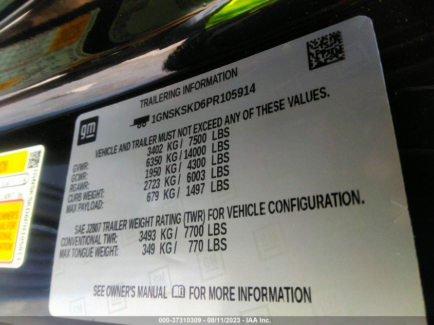 2023 CHEVROLET TAHOE K1500 PREMIER - 1GNSKSKD6PR105914