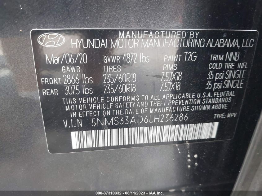 5NMS33AD6LH236286 Hyundai Santa Fe SEL/SEL PLUS 9