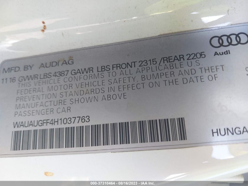 2017 AUDI A3 SEDAN PREMIUM - WAUAUGFF4H1037763