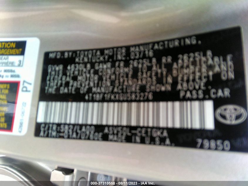 2016 TOYOTA CAMRY XLE/SE/LE/XSE - 4T1BF1FKXGU583276