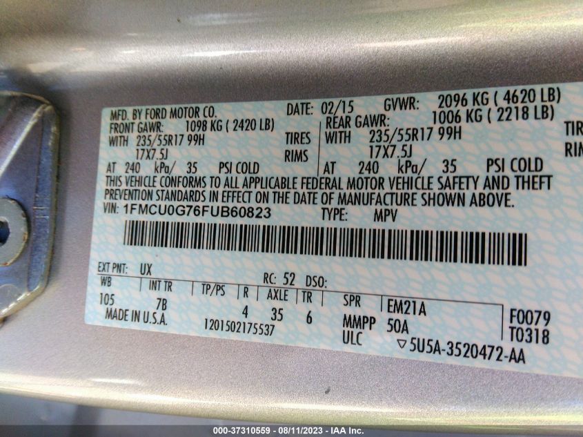 2015 FORD ESCAPE SE - 1FMCU0G76FUB60823