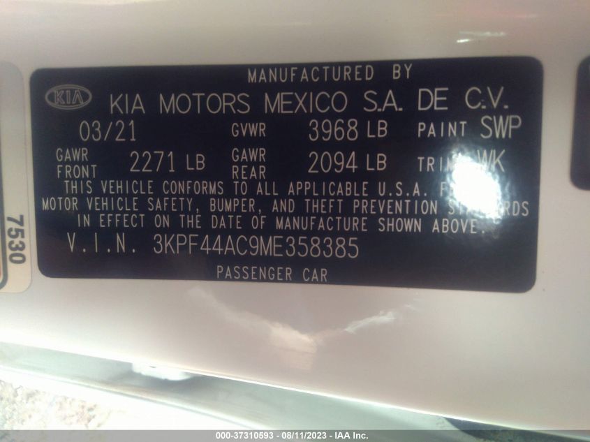 2021 KIA FORTE GT - 3KPF44AC9ME358385