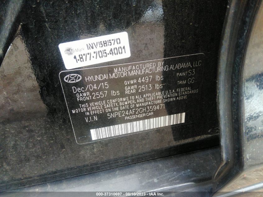 2016 HYUNDAI SONATA 2.4L SE - 5NPE24AF2GH359471