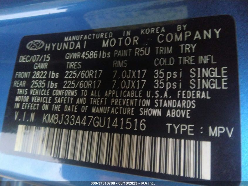 2016 HYUNDAI TUCSON SE - KM8J33A47GU141516