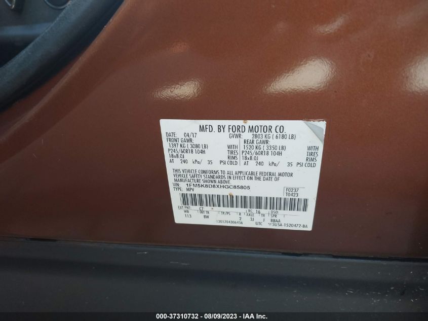 2017 FORD EXPLORER XLT - 1FM5K8D8XHGC85805