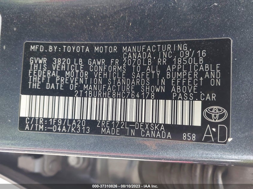 VIN 2T1BURHE8HC764178 2017 TOYOTA COROLLA XSE