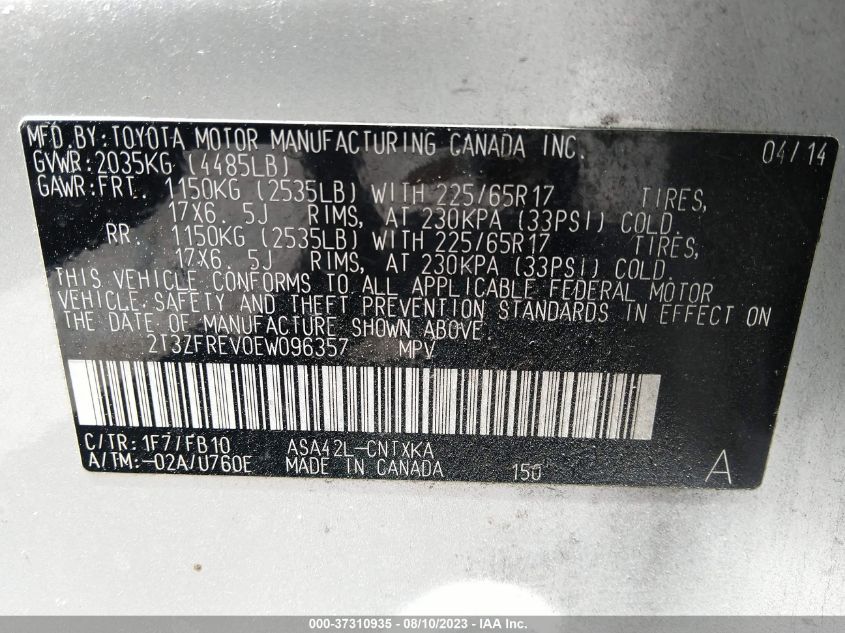 2014 TOYOTA RAV4 LE - 2T3ZFREV0EW096357