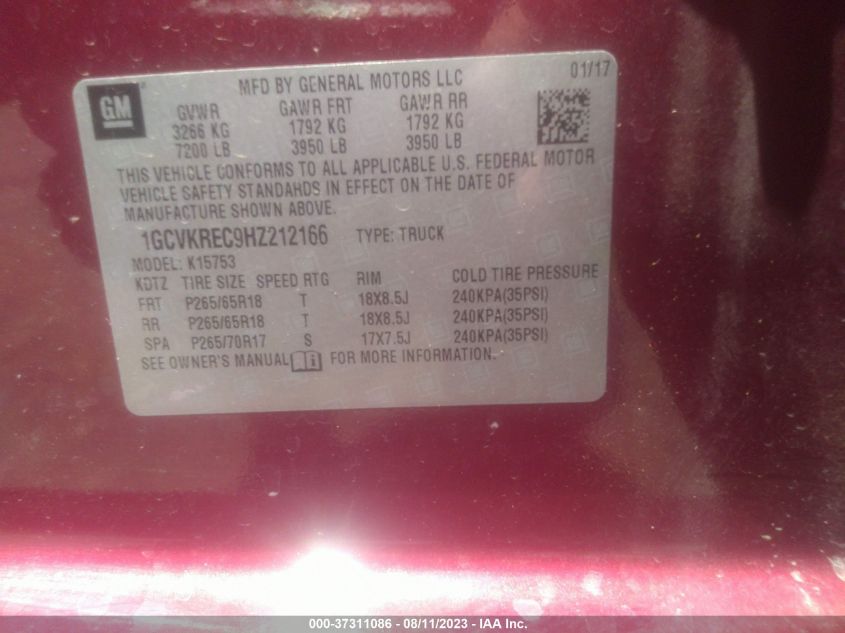 2017 CHEVROLET SILVERADO 1500 LT - 1GCVKREC9HZ212166