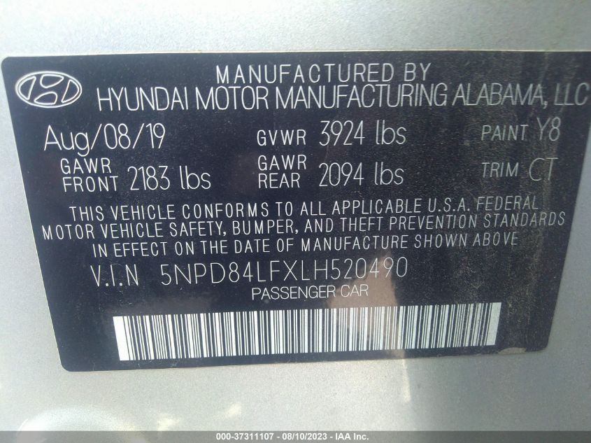 VIN 5NPD84LFXLH520490 2020 HYUNDAI ELANTRA no.9