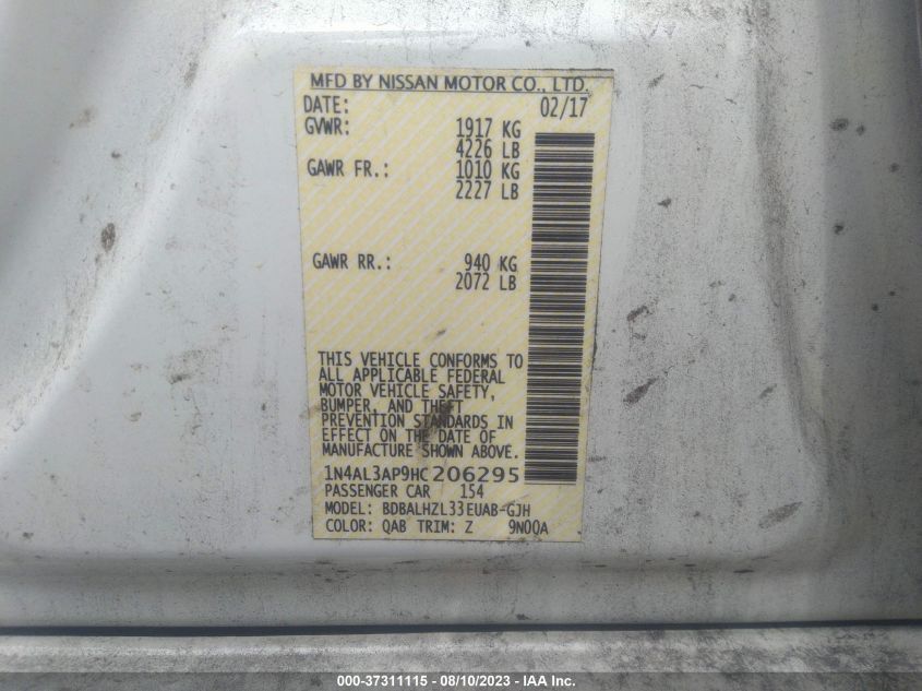 2017 NISSAN ALTIMA 2.5 SR - 1N4AL3AP9HC206295