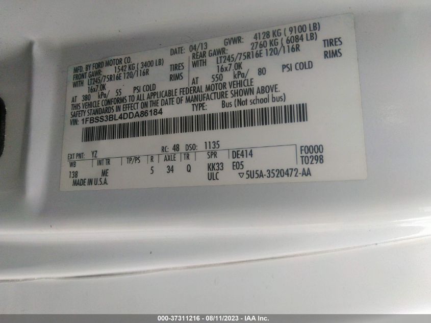 2013 FORD ECONOLINE WAGON XL/XLT 1FBSS3BL4DDA86184