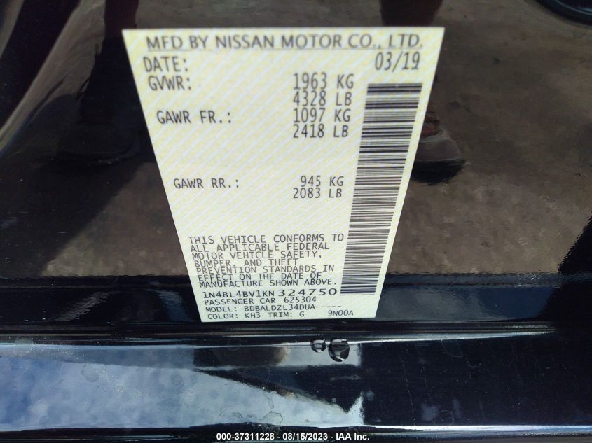 2019 NISSAN ALTIMA 2.5 S - 1N4BL4BV1KN324750