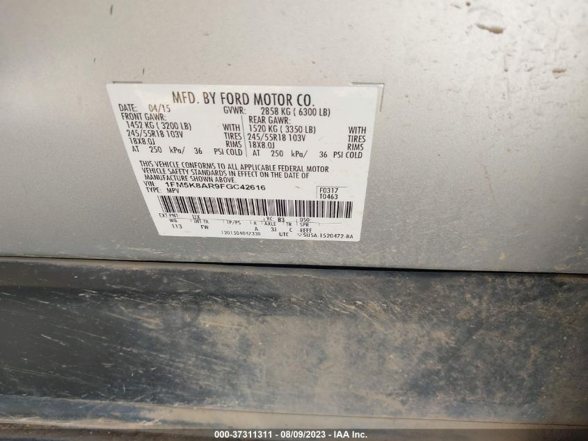 2015 FORD UTILITY POLICE 1FM5K8AR9FGC42616
