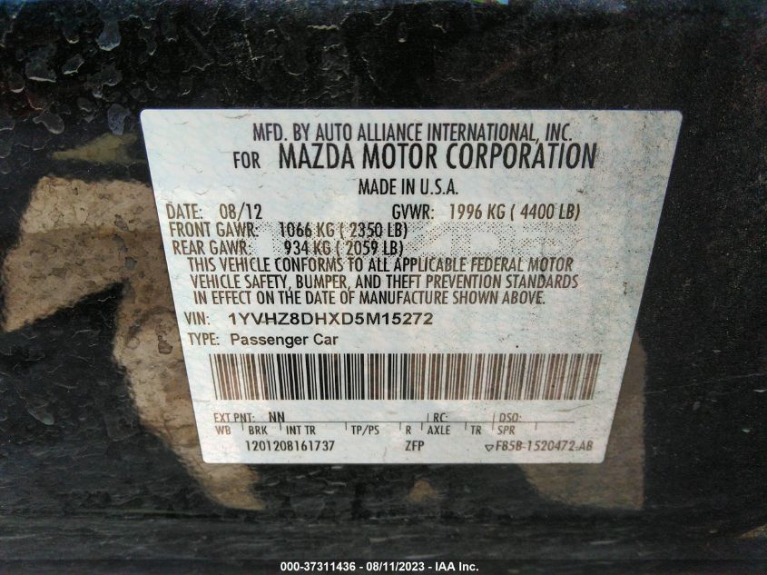 2013 MAZDA MAZDA6 I TOURING - 1YVHZ8DHXD5M15272