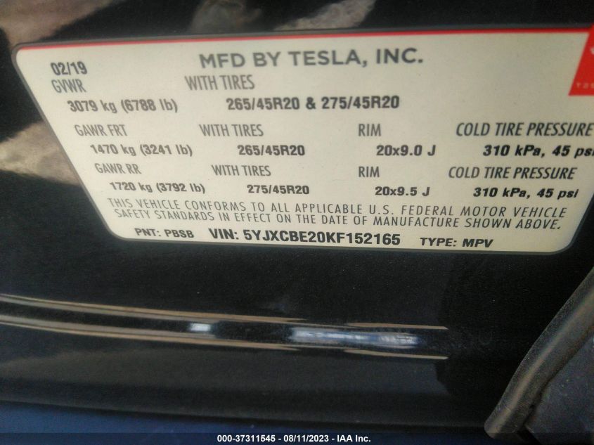 5YJXCBE20KF152165 Tesla Model X 100D 9