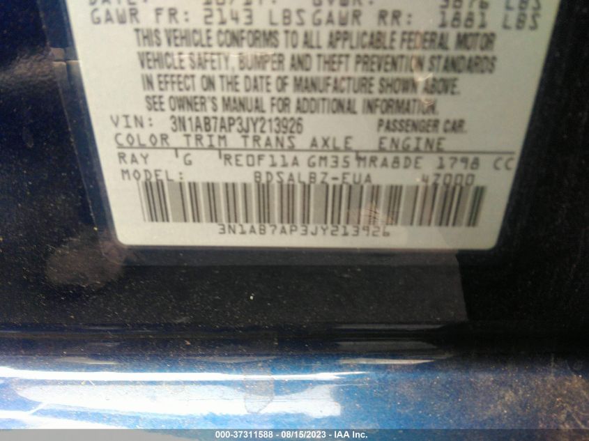 2018 NISSAN SENTRA S - 3N1AB7AP3JY213926