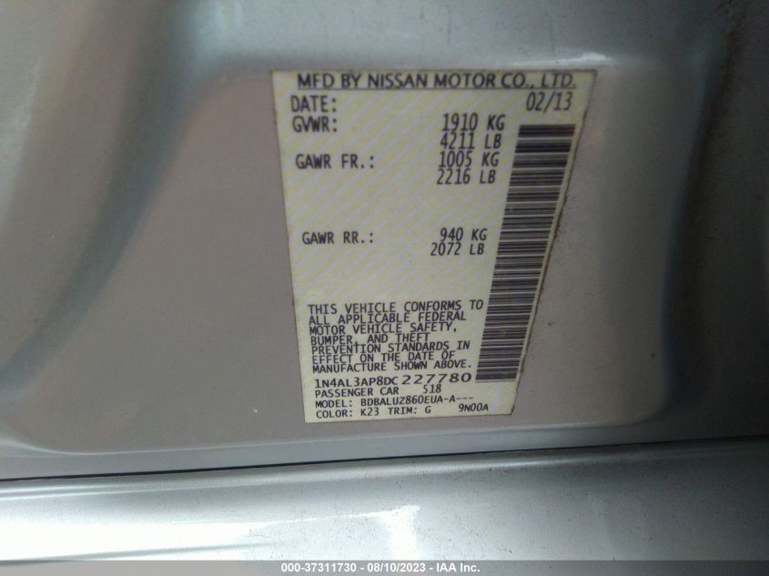 2013 NISSAN ALTIMA 2.5 SV - 1N4AL3AP8DC227780