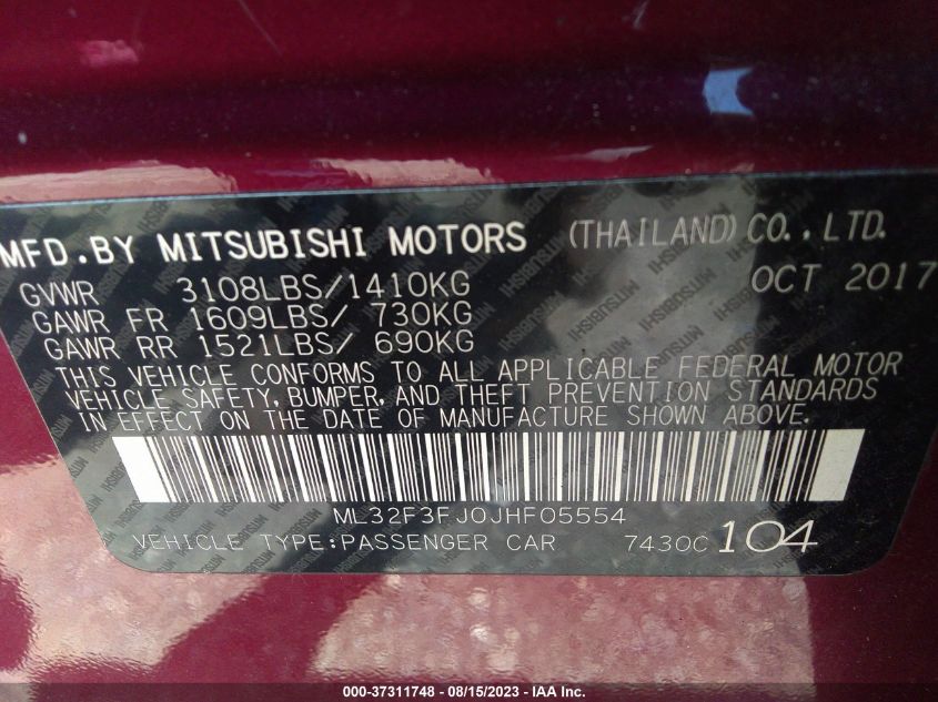 2018 MITSUBISHI MIRAGE G4 ES - ML32F3FJ0JHF05554