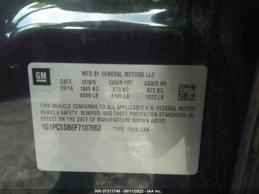 2015 CHEVROLET CRUZE LT - 1G1PC5SB6F7107662