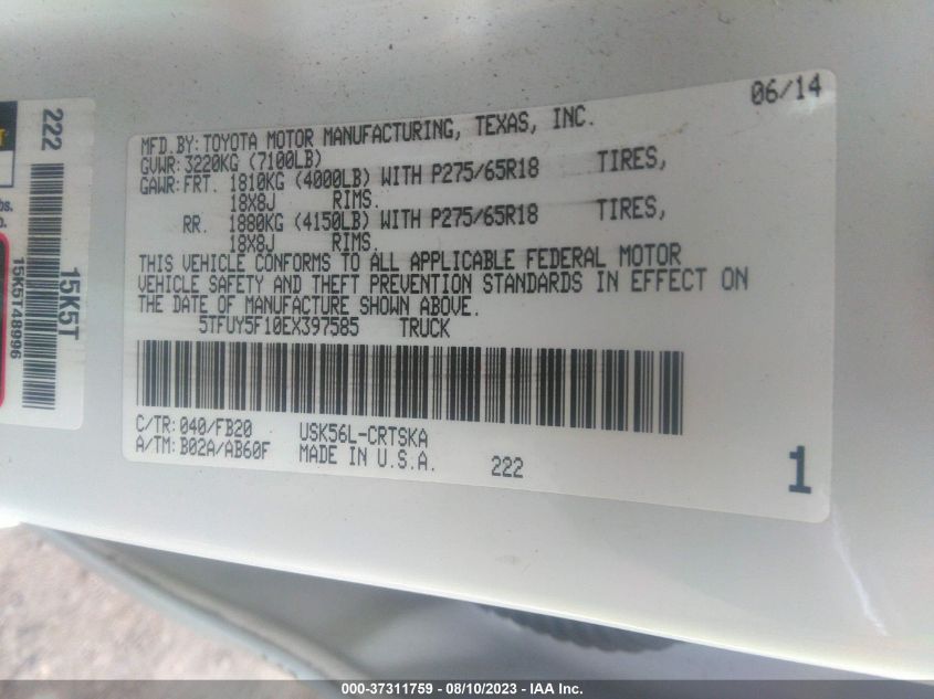 2014 TOYOTA TUNDRA 4WD TRUCK SR5 - 5TFUY5F10EX397585