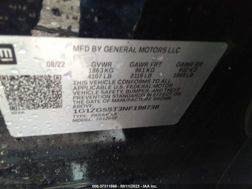 2022 CHEVROLET MALIBU RS - 1G1ZG5ST3NF198738