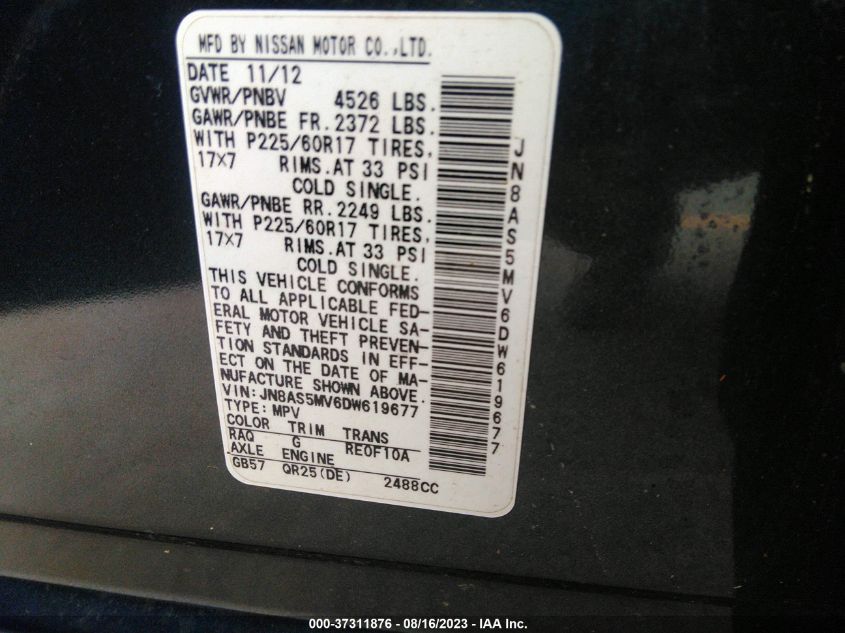 2013 NISSAN ROGUE SV - JN8AS5MV6DW619677