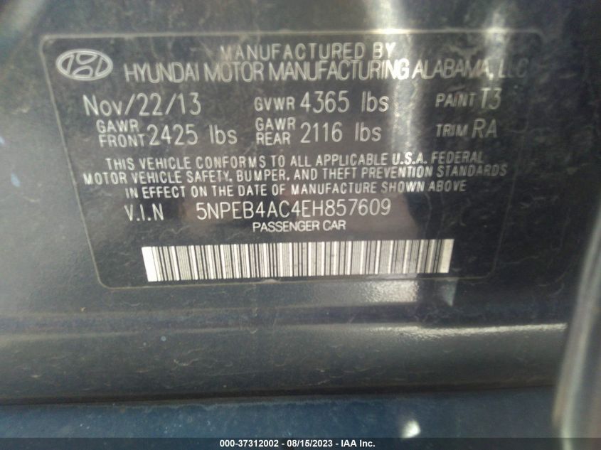 2014 HYUNDAI SONATA GLS - 5NPEB4AC4EH857609