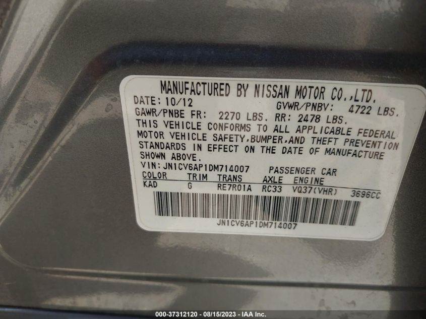2013 INFINITI G37 SEDAN JOURNEY - JN1CV6AP1DM714007