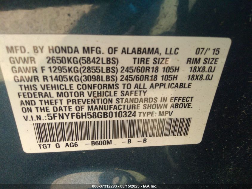 2016 HONDA PILOT EX-L - 5FNYF6H58GB010324