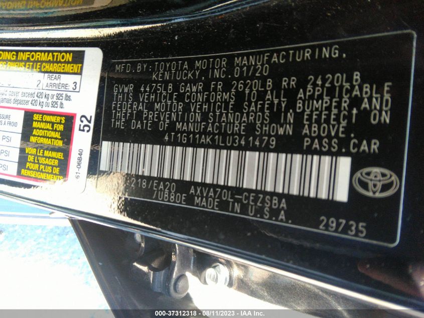 4T1G11AK1LU341479 Toyota Camry SE 9